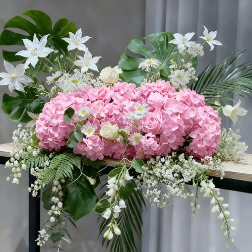 65Pcs Pink Hydrangea Artificial Flowers Bulk, Realistic Silk Fake Flowers with Stems, Faux Hydrangea Flowers for, alternate