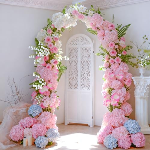 65Pcs Pink Hydrangea Artificial Flowers Bulk, Realistic Silk Fake Flowers with Stems, Faux Hydrangea Flowers for, alternate