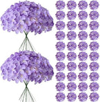 65Pcs Purple Hydrangea Artificial Flowers Bulk, Realistic Silk Fake Flowers with Stems, Faux Hydrangea Flowers