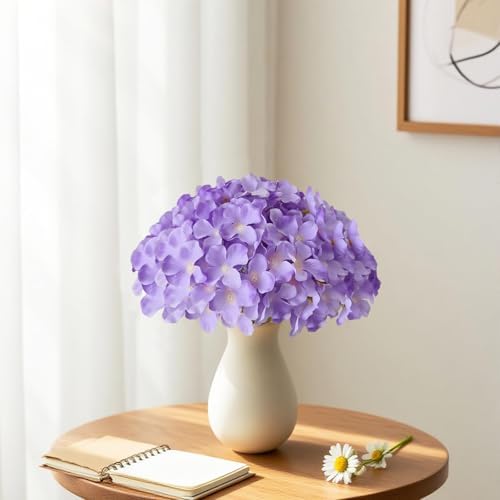 65Pcs Purple Hydrangea Artificial Flowers Bulk, Realistic Silk Fake Flowers with Stems, Faux Hydrangea Flowers, alternate