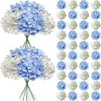 65Pcs Whiteblue Hydrangea Artificial Flowers Bulk, Realistic Silk Fake Flowers with Stems, Faux Hydrangea