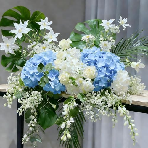 65Pcs Whiteblue Hydrangea Artificial Flowers Bulk, Realistic Silk Fake Flowers with Stems, Faux Hydrangea, alternate view 5