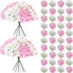 65Pcs Whitepink Hydrangea Artificial Flowers Bulk, Realistic Silk Fake Flowers with Stems, Faux Hydrangea