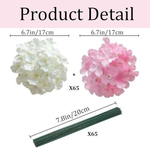 65Pcs Whitepink Hydrangea Artificial Flowers Bulk, Realistic Silk Fake Flowers with Stems, Faux Hydrangea, alternate view 3