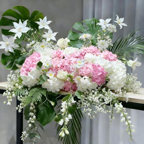 65Pcs Whitepink Hydrangea Artificial Flowers Bulk, Realistic Silk Fake Flowers with Stems, Faux Hydrangea, alternate view 5