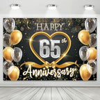 65th Anniversary Backdrop, Black Gold 65 Year Wedding Decorations Banner, Happy 65th Anniversary Party Supplies