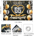 65th Anniversary Backdrop, Black Gold 65 Year Wedding Decorations Banner, Happy 65th Anniversary Party Supplies, alternate