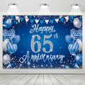 65th Anniversary Backdrop, Blue & Silver Happy 65th Wedding Anniversary Photo Background Wall Decor, Couples