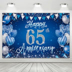 65th Anniversary Backdrop, Blue & Silver Happy 65th Wedding Anniversary Photo Background Wall Decor, Couples