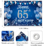 65th Anniversary Backdrop, Blue & Silver Happy 65th Wedding Anniversary Photo Background Wall Decor, Couples, alternate view
