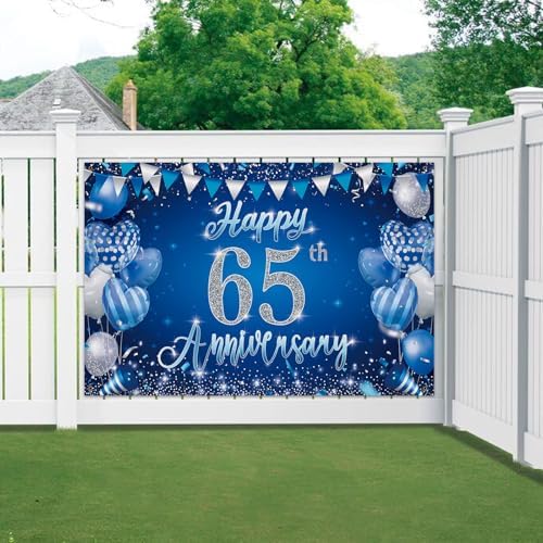 65th Anniversary Backdrop, Blue & Silver Happy 65th Wedding Anniversary Photo Background Wall Decor, Couples, alternate view
