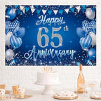 65th Anniversary Backdrop, Blue & Silver Happy 65th Wedding Anniversary Photo Background Wall Decor, Couples, alternate view