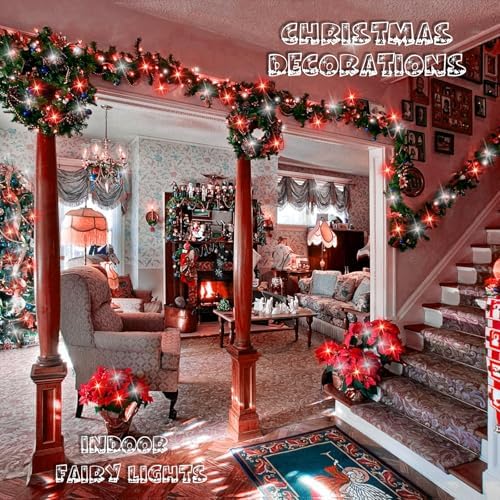 66FT 200 LED Fairy Lights Plug in, 8 Modes Christmas Lights Red and White, alternate view 3