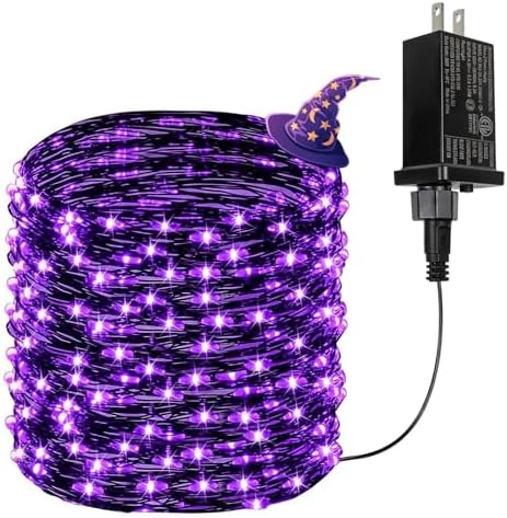66FT 200 LED Fairy Lights Plug in, 8 Modes Twinkle Halloween Lights Purple