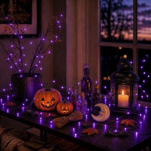 66FT 200 LED Fairy Lights Plug in, 8 Modes Twinkle Halloween Lights Purple, alternate view 2