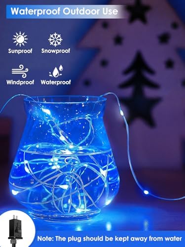 66FT 200 LED Fairy Lights Plug in, 8 Modes Twinkle Lights Blue and White, alternate view 2
