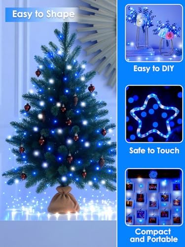 66FT 200 LED Fairy Lights Plug in, 8 Modes Twinkle Lights Blue and White, alternate view 3