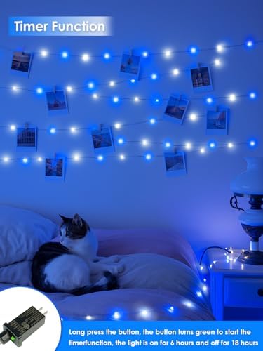 66FT 200 LED Fairy Lights Plug in, 8 Modes Twinkle Lights Blue and White, alternate view 5