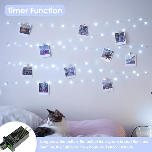66FT 200 LED Fairy Lights Plug in, 8 Modes Twinkle Lights Cool White, alternate view 5
