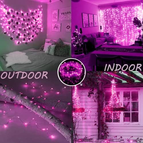 66FT 200 LED Fairy Lights Plug in, 8 Modes Twinkle Lights Pink, alternate view 2