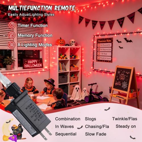 66ft 200 LED Red Halloween Indoor Outdoor String Lights Plug in, alternate view 3