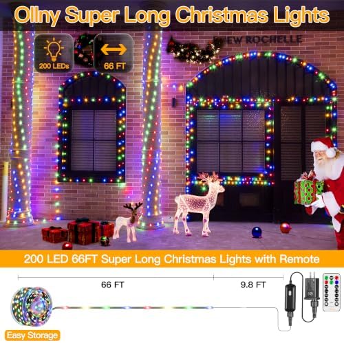 66FT 200LED Outdoor Christmas Lights with Remote, 8 Modes Warm White, alternate view 2