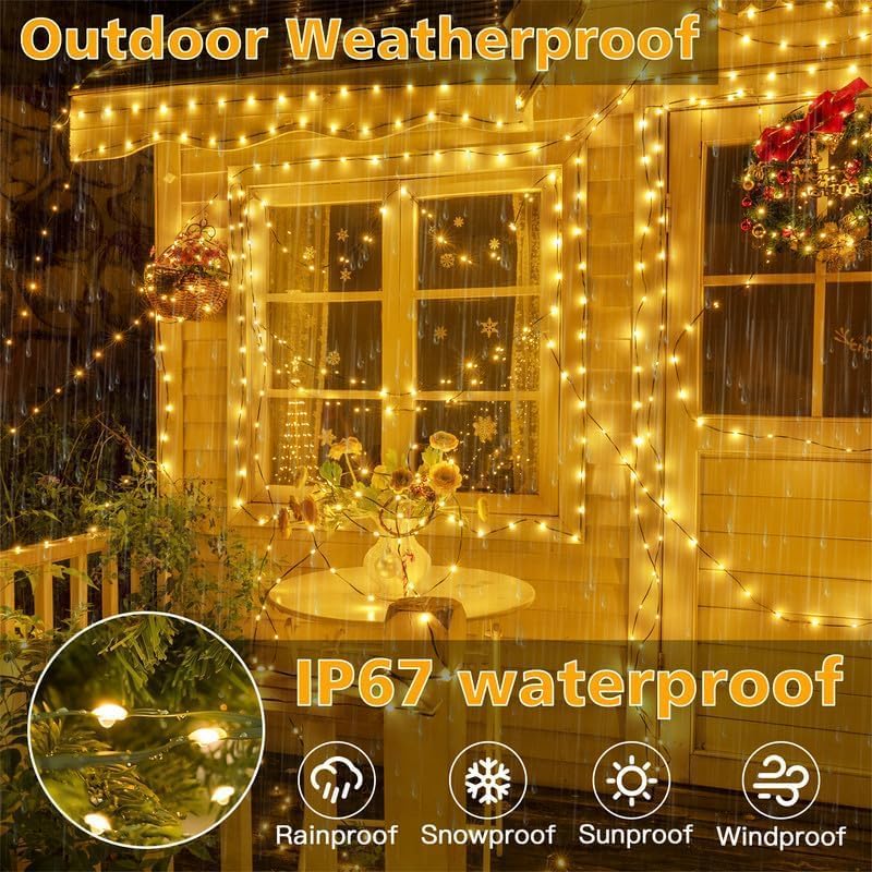 66FT 200LED Outdoor Christmas Lights with Remote, 8 Modes Warm White, alternate view 3
