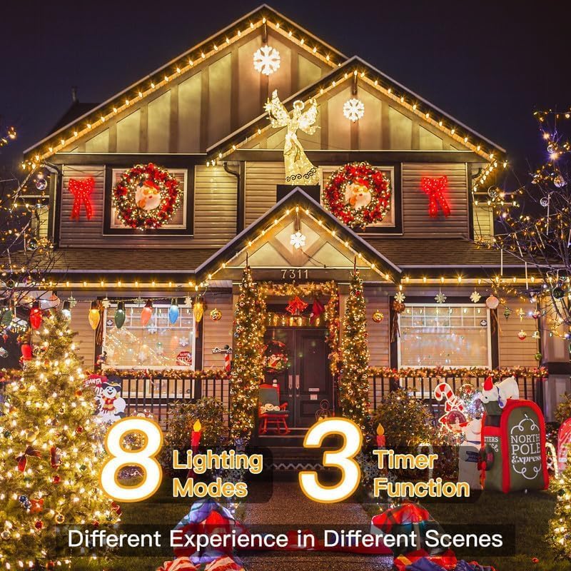 66FT 200LED Outdoor Christmas Lights with Remote, 8 Modes Warm White, alternate view 4