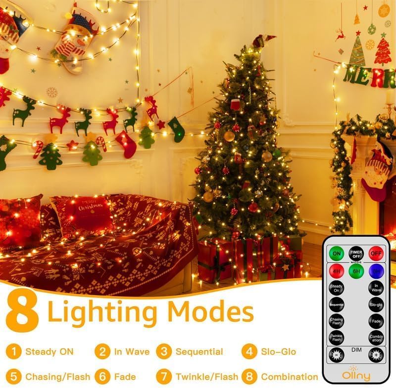 66FT 200LED Outdoor Christmas Lights with Remote, 8 Modes Warm White, alternate view 5
