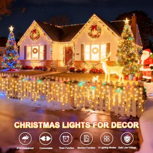 66ft 640 LED Christmas Lights Outdoor Decorations Warm White Light, alternate view 3