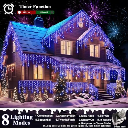 66ft 640 LED Christmas Lights Outdoor with 120 Drops, 8 Modes Curtain Fairy Lights Plug in Waterproof Timer, alternate view 2