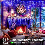 66ft 640 LED Christmas Lights Outdoor with 120 Drops, 8 Modes Curtain Fairy Lights Plug in Waterproof Timer, alternate view 3