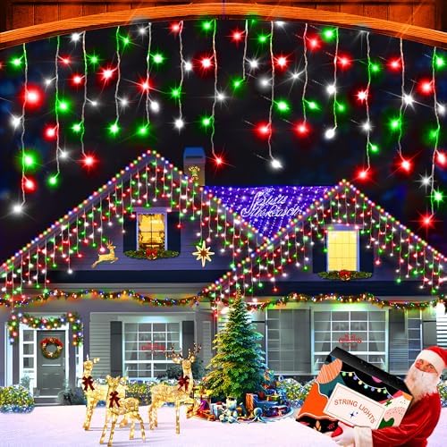 66ft 640 LED Christmas Lights Outdoor with 120 Drops, 8 Modes Curtain Fairy Lights Plug in Waterproof Timer