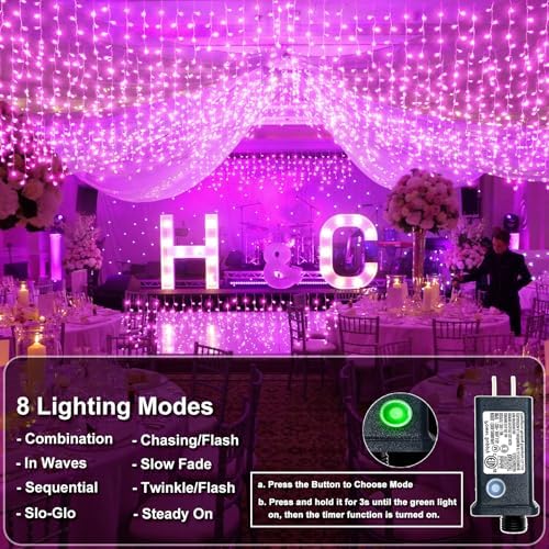66FT 640 LED Icicle Lights for Outside, 8 Modes 120 Drops, Pink in Pink, alternate view 2