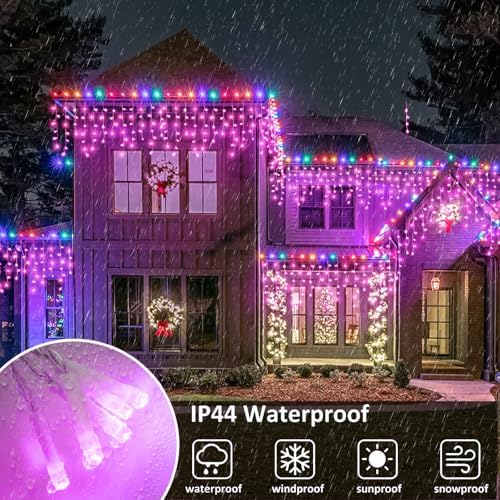 66FT 640 LED Icicle Lights for Outside, 8 Modes 120 Drops, Pink in Pink, alternate view 5