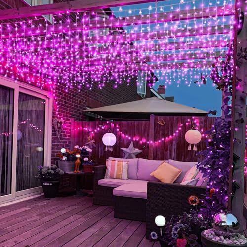 66FT 640 LED Icicle Lights for Outside, 8 Modes 120 Drops, Pink in Pink, alternate view 6