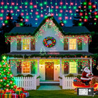 66FT 640 LED Icicle Lights for Outside 8 Modes 120 Drops, Red and Green