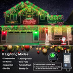 66FT 640 LED Icicle Lights for Outside 8 Modes 120 Drops, Red and Green, alternate view 2