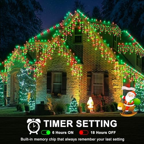 66FT 640 LED Icicle Lights for Outside 8 Modes 120 Drops, Red and Green, alternate view 3