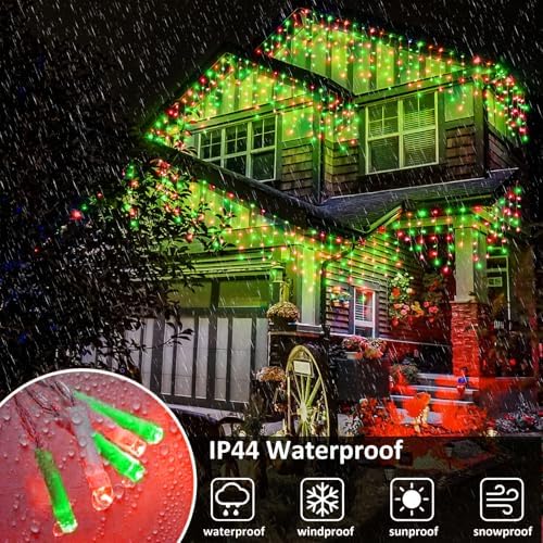 66FT 640 LED Icicle Lights for Outside 8 Modes 120 Drops, Red and Green, alternate view 4