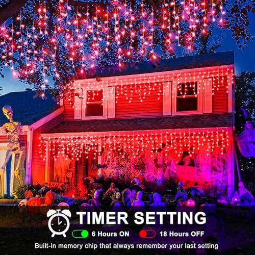 66FT 640 LED Icicle Lights for Outside, 8 Modes 120 Drops, Red in Red, alternate view 2