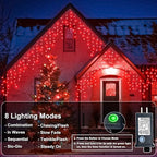 66FT 640 LED Icicle Lights for Outside, 8 Modes 120 Drops, Red in Red, alternate view 3