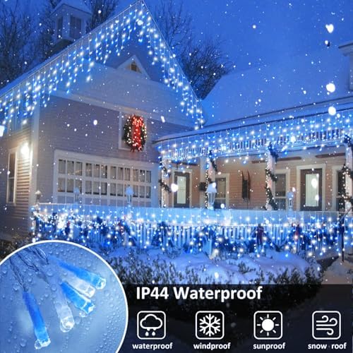 66FT 640 LED Icicle Lights for Outside, Blue and White Christmas Lights, alternate view 5