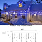 66FT Christmas Icicle Lights Outdoor Non-Connectable White & Blue, alternate view 3