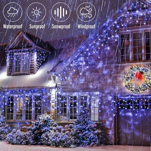 66FT Christmas Icicle Lights Outdoor Non-Connectable White & Blue, alternate view 5