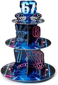 67 Birthday Cupcake Stand - 3 Tier 67 Birthday Decorations Dessert Holder Neon Blue Number Party Decorations