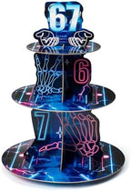 67 Birthday Cupcake Stand - 3 Tier 67 Birthday Decorations Dessert Holder Neon Blue Number Party Decorations