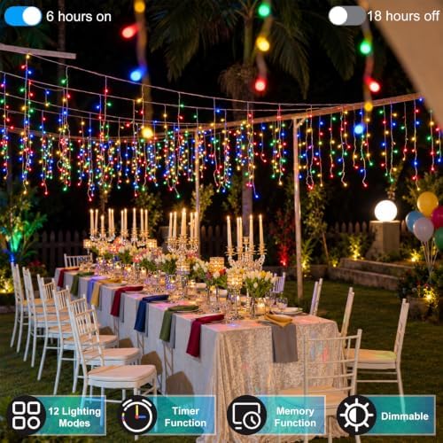 670 LED 66FT Christmas Icicle Lights, 148 Drops, 12 Modes, Multicolor, alternate view 3