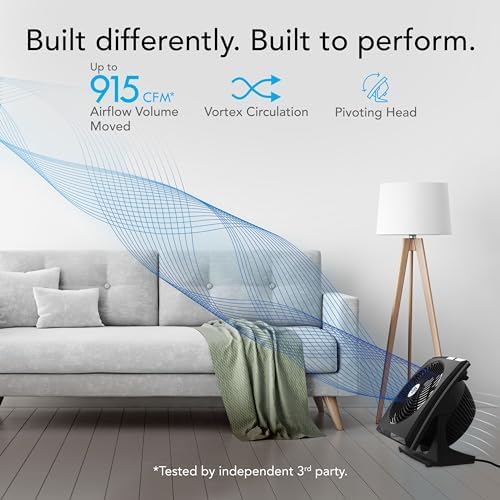673T Whole Room Air Circulator Fan, 3 Speed Settings, 90 Degree Pivoting Head, Deep Pitched Blades, Vortex, alternate view 2