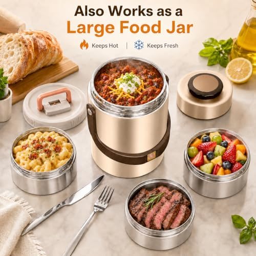 67oz Upgraded Thermos for Hot Food, 3-Layer Stackable Food Thermos, Soup Thermos Jar with Insulated Bag, Ideal, alternate